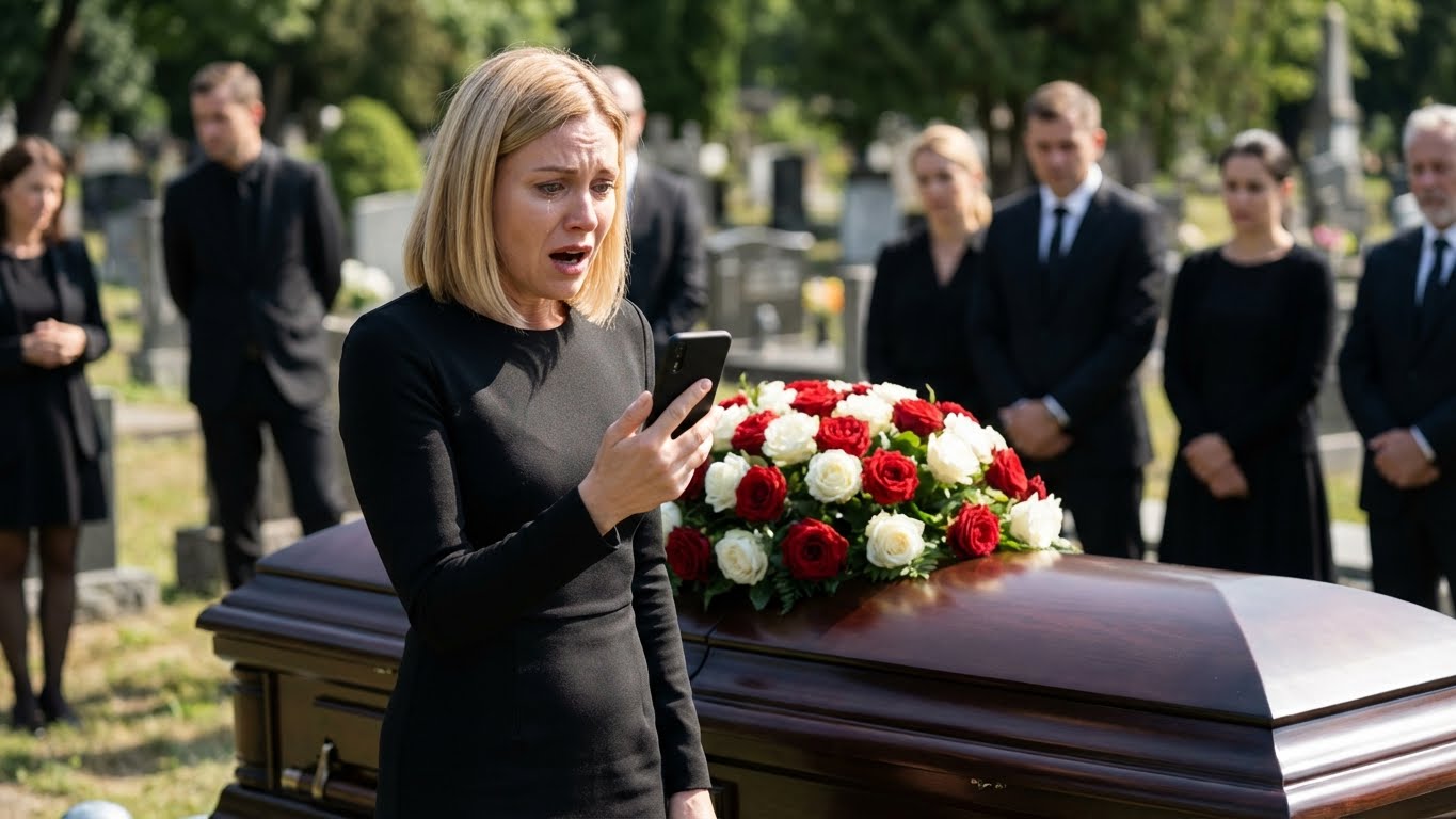 My husband’s funeral was unbearably quiet. As I stood by his grave, my phone buzzed with a message claiming he was still alive and that the body buried wasn’t his. The text came from his number. When I asked where he was, he warned me he was being watched and told me not to trust anyone.