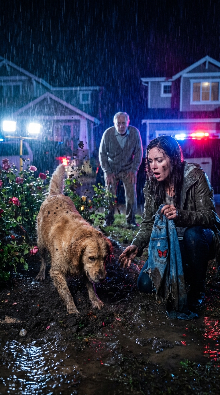 At 2 a.m., my Golden Retriever wouldn’t come indoors, frantically digging in the neighbor’s rose garden. When police uncovered what he’d found, the decade-old mystery of my sister’s disappearance exploded open, shattering every certainty our family had lived with.