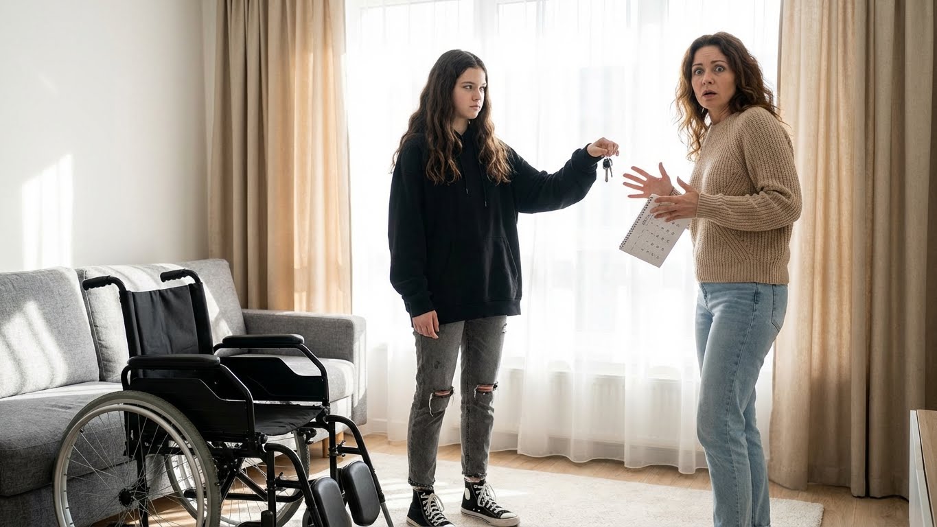 My husband insisted his daughter was severely disabled, non-verbal, and needed constant care. They left her with me for a week. The second they pulled out of the driveway, she walked over, tossed me car keys, and said, ‘Time to find out what they’ve been hiding from you… and me.’