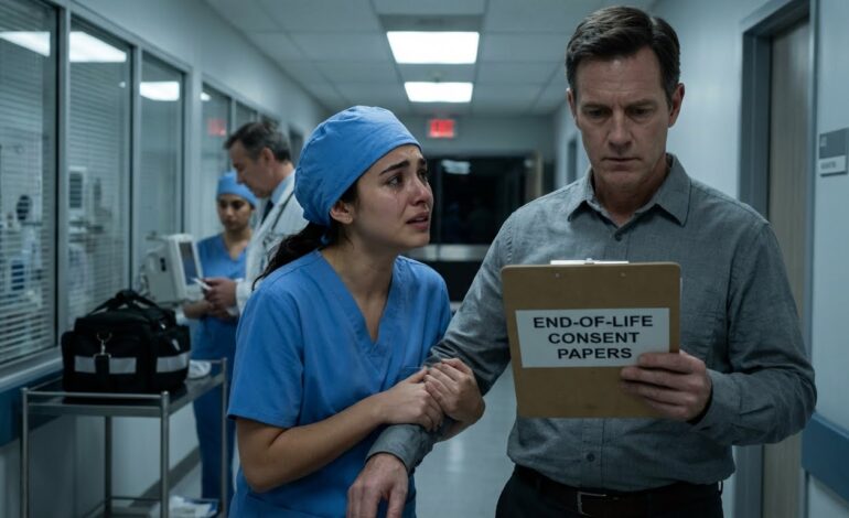 While signing my sister’s final documents at the hospital, a terrified nurse warned me to stop and wait. The security footage explained everything