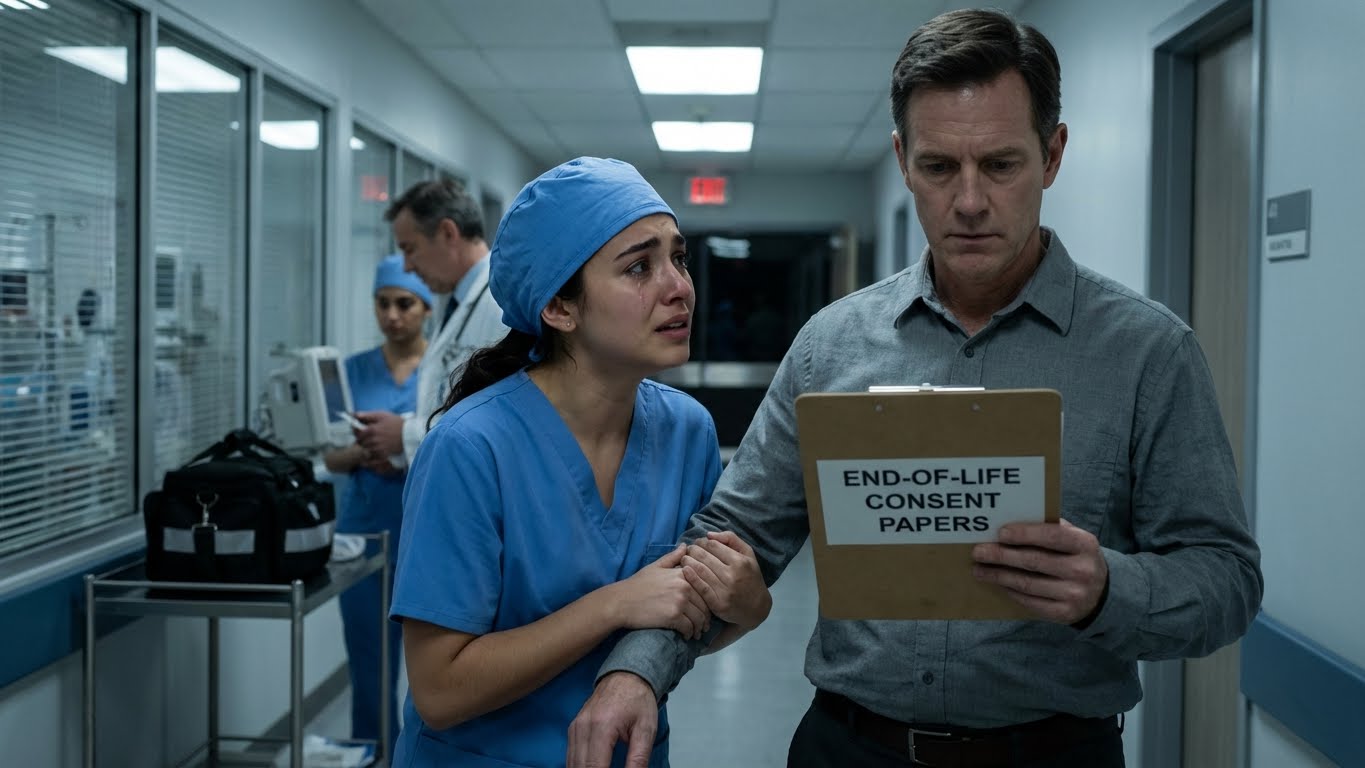 While signing my sister’s final documents at the hospital, a terrified nurse warned me to stop and wait. The security footage explained everything