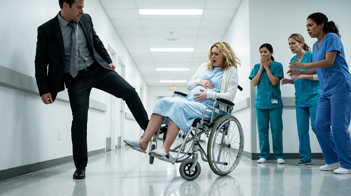 “Did you really think no one would see this?”.Millionaire Kicked His Pregnant Wife’s Wheelchair—The Nurses Saw Everything…Then a General Walked In