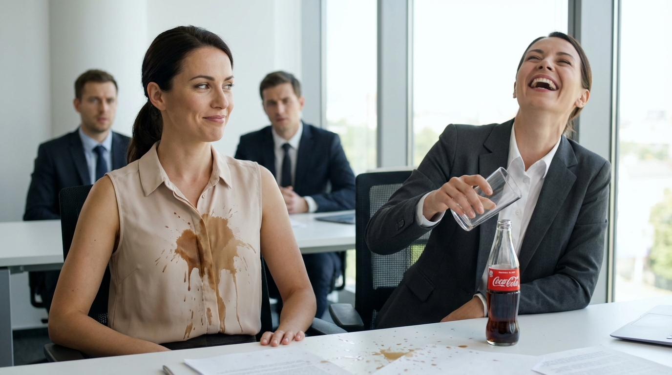 Trabajaba en silencio, vestida de forma sencilla, invisible para casi todos. Hasta que una compañera “elite” se burló de mí y, entre risas, me lanzó una Coca-Cola encima frente a toda la oficina.