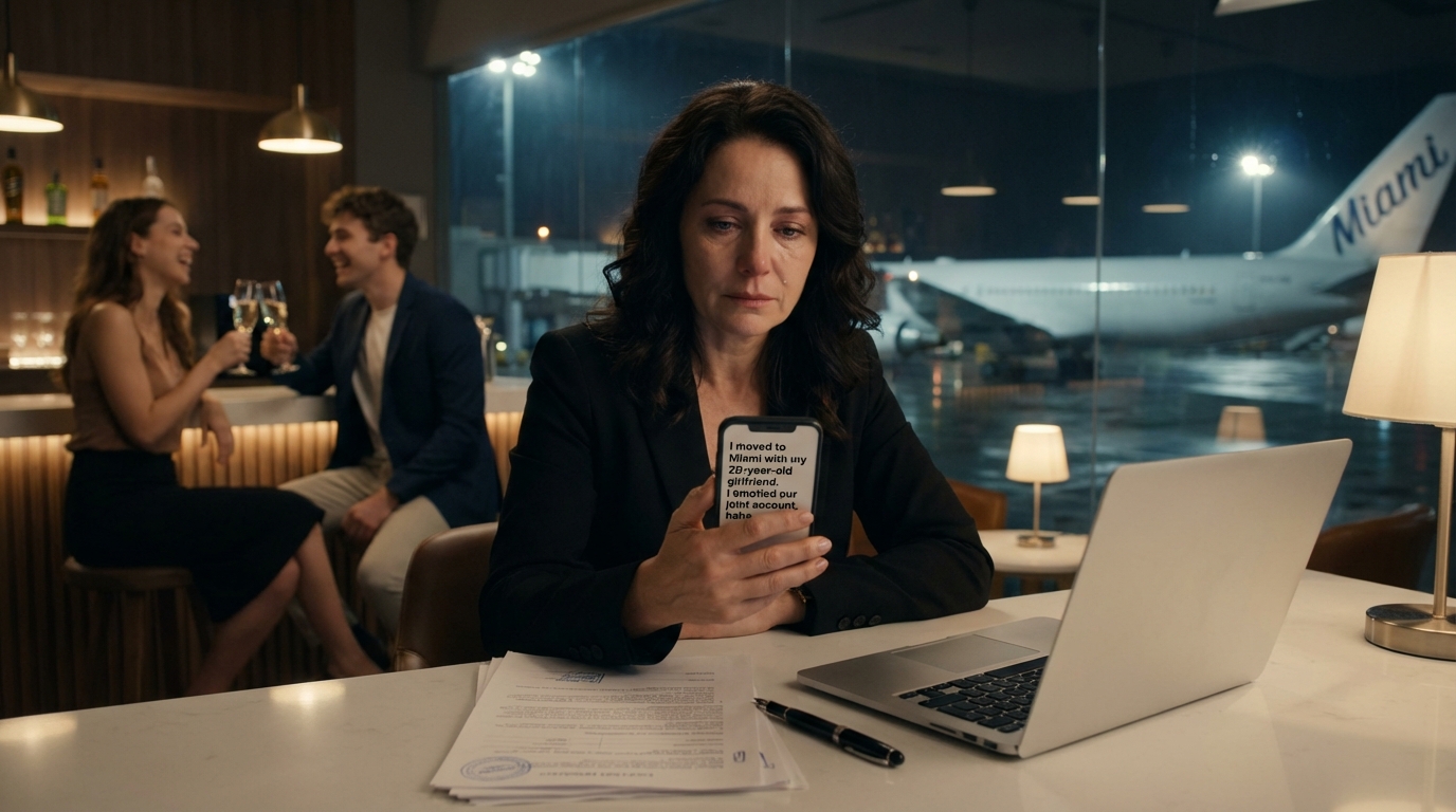 El mensaje llegó como una broma cruel: “Me voy. Me mudo a Miami con mi novia de 20 años. Ya vacié nuestra cuenta conjunta, jaja”