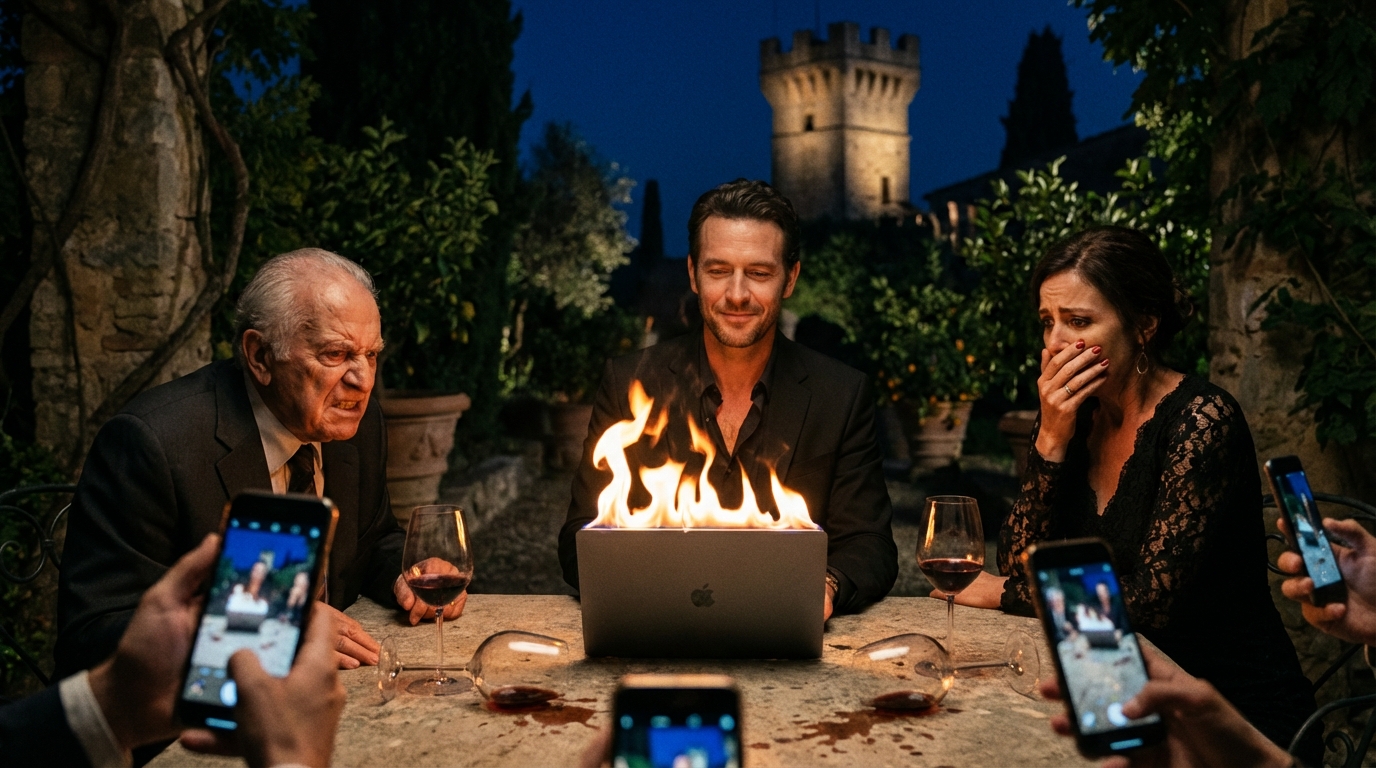 Me llamaron perdedor delante de todos, aunque yo había creado el sistema que los hizo millonarios. Mi propio padre me apartó sin dudar. Cuando intenté defenderme, destruyeron mi portátil como castigo. El fuego iluminó sus caras triunfantes… y mi risa los desconcertó. No entendían nada. El dispositivo que ardía era solo una copia inútil. Lo esencial estaba a salvo, lejos de sus manos. Y ese detalle iba a cambiar por completo el destino de la empresa. Construí el software que llevó el negocio familiar de 100.000 euros a más de 70 millones en ganancias. No fue suerte. Fueron noches sin dormir, líneas de código escritas con café frío, errores corregidos a las tres de la mañana. Yo, Adrián Morales, no pedí aplausos. Solo respeto.  El cumpleaños de mi padre, Julián, se celebró en su casa de Barcelona, con toda la familia reunida. Música suave, copas de vino, sonrisas forzadas. Mi hermana Clara llevaba semanas insinuando que yo “ya no aportaba nada”. Aquella noche decidió decirlo en voz alta.  —Adrián siempre fue un fracasado con suerte —dijo, riéndose—. El negocio ya no lo necesita. Debería hacerse a un lado.  Esperé que mi padre interviniera. Que pusiera un límite. En lugar de eso, asintió.  —Tu hermana tiene razón —dijo Julián—. Esto ya es demasiado grande para ti.  Sentí algo romperse por dentro. Intenté explicar. Les recordé que el sistema de gestión, el algoritmo de ventas, la automatización… todo había salido de mi cabeza. Clara se levantó de la mesa.  —Basta de mentiras —escupió—. Sin nosotros no eres nada.  Entonces ocurrió lo impensable. Dos primos me sujetaron. Mi padre tomó mi portátil de la mesa del jardín. Clara encendió una antorcha decorativa.  —Así se acaba tu jueguito —dijo.  El portátil cayó al fuego. Las llamas envolvieron la carcasa. El plástico se derritió. La pantalla explotó con un chasquido seco. Algunos invitados aplaudieron nerviosos. Otros grabaron con el móvil.  Yo no grité. No corrí. Me reí.  Una carcajada que hizo que todos se callaran.  Porque mientras el fuego consumía lo que ellos creían que era el código, yo sabía la verdad: el portátil que quemaron no era el que realmente importaba. …..Continuará en los comentarios 👇