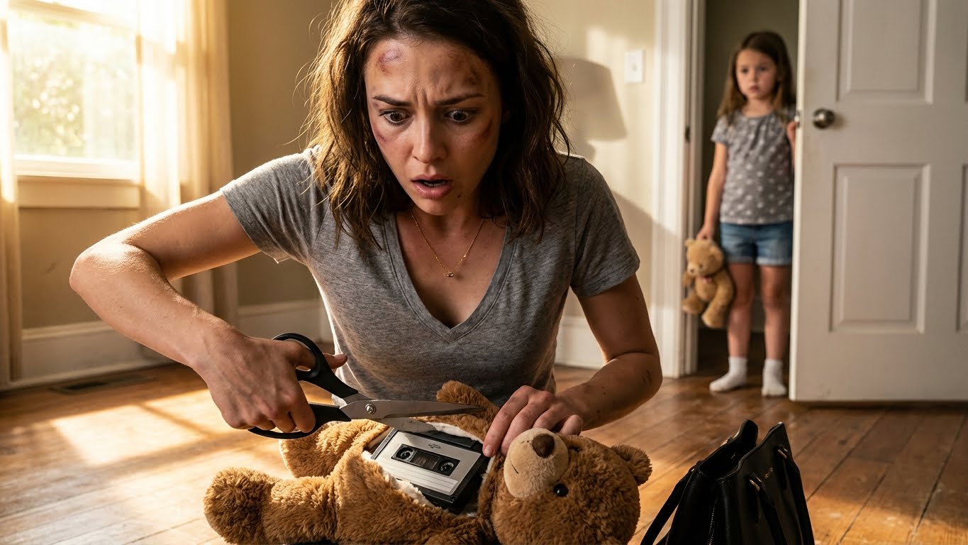 For my daughter’s 6th birthday, my in-laws sent her a cute brown teddy bear as a gift. She looked happy at first, then froze. “Mommy, what is it?” I looked closer and went pale. I didn’t shout. I took action. Three days later, police were at their door…