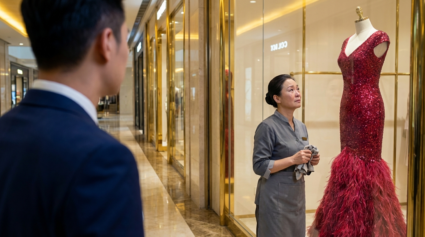 Se Divorció de Ella Hace 7 Años — Hoy La Encontró Como Aseadora Frente a un Vestido de Un Millón de Dólares… y Entendió Todo