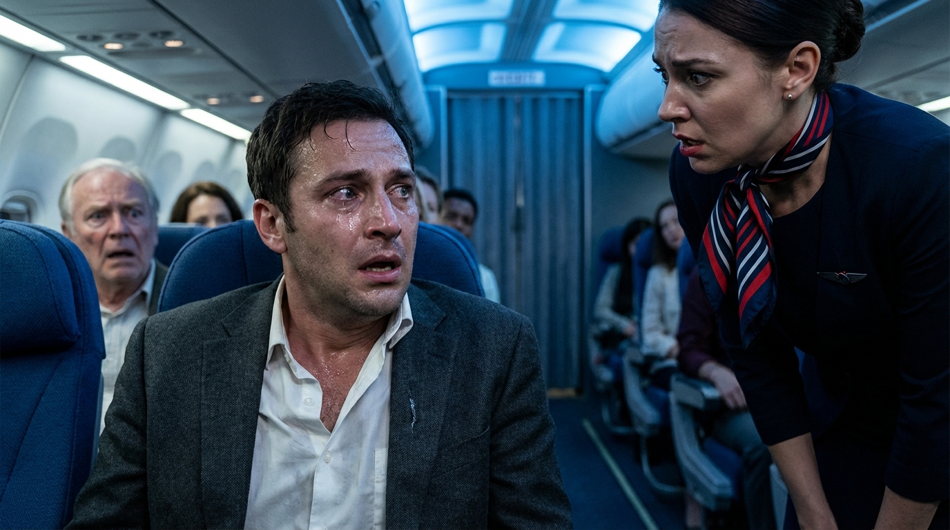 As I stepped onto the plane, the flight attendant leaned in and whispered, “Pretend you’re sick and get off the aircraft. Now.”