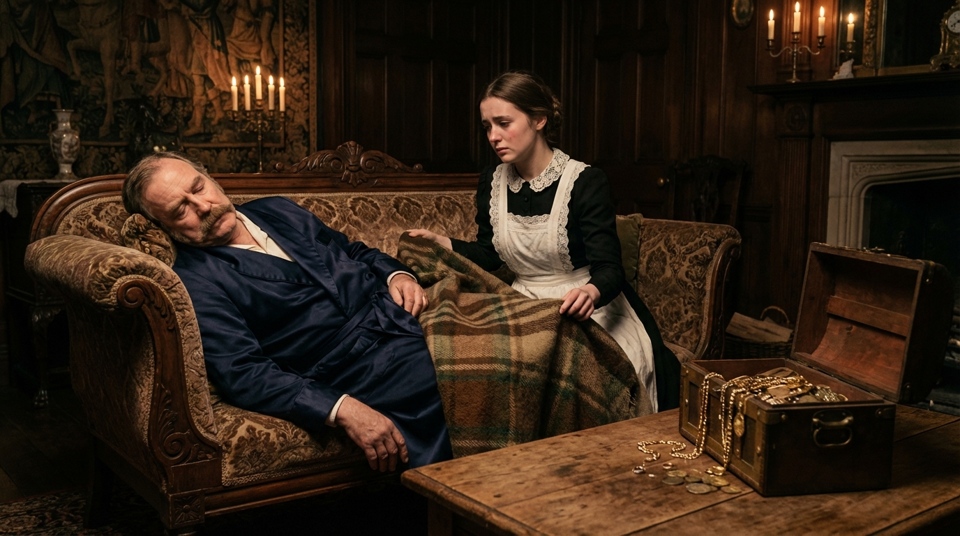 Un hombre rico fingió estar dormido con oro para poner a prueba a la hija de la criada pobre, ¡pero lo que hizo la muchacha lo sorprendió!