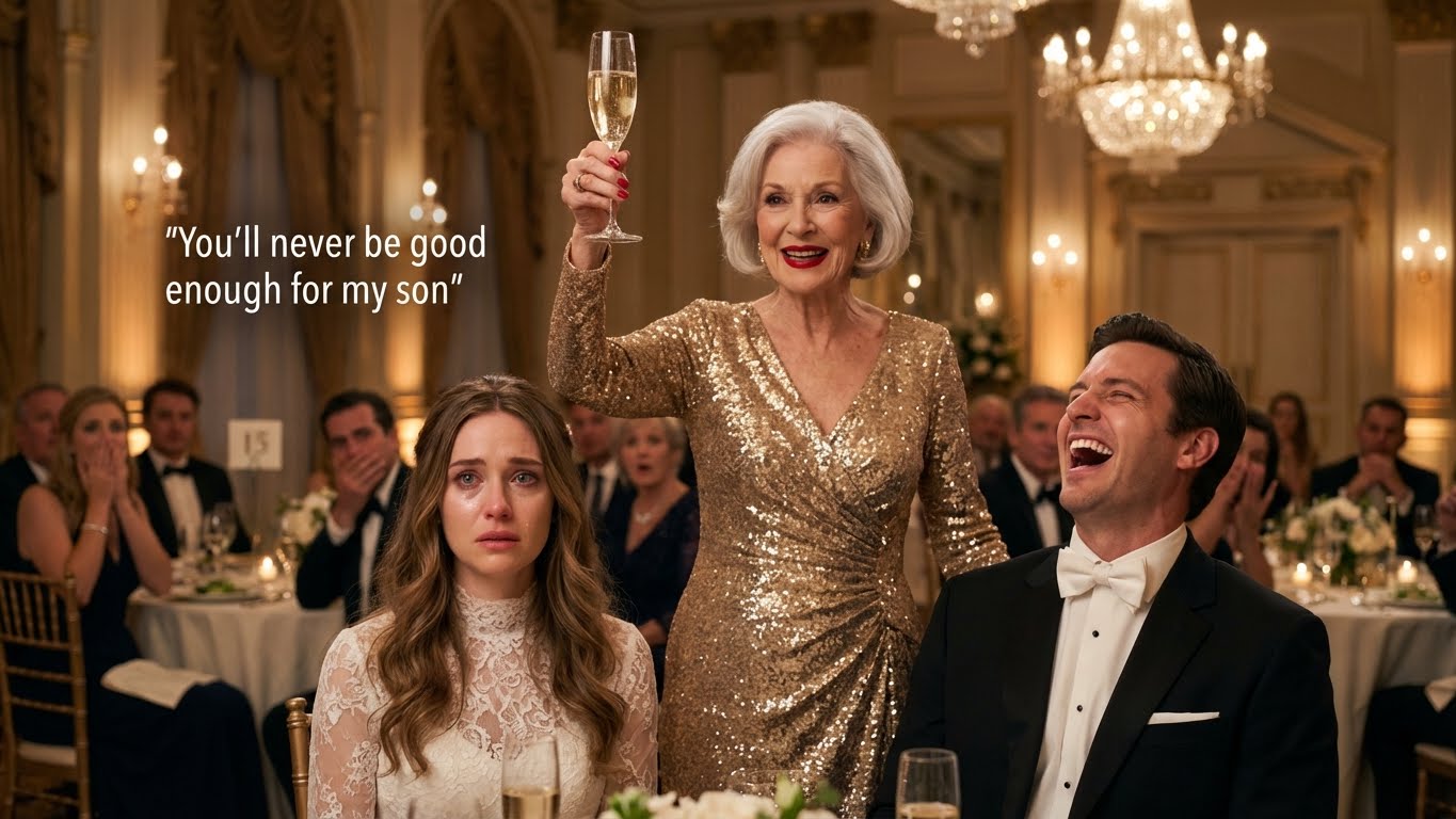 My mil stood up at the wedding and said, “finally, a great maid for our family! feel free to use her!” the room erupted in laughter, even my husband laughed. i quietly raised my glass. then, my parents stood up. “now, for the real surprise.” the room fell silent. my mil and husband turned pale.