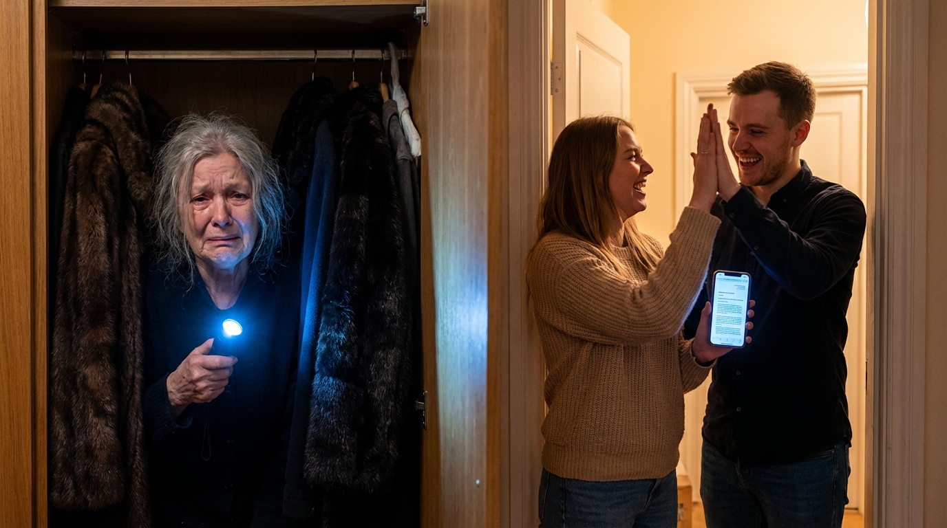 After the christmas party finished, i slipped into the closet hoping to surprise my husband, only for my daughter-in-law to enter and play a recording intended for him alone, while i covered my mouth with shaking hands, scared to make any noise.
