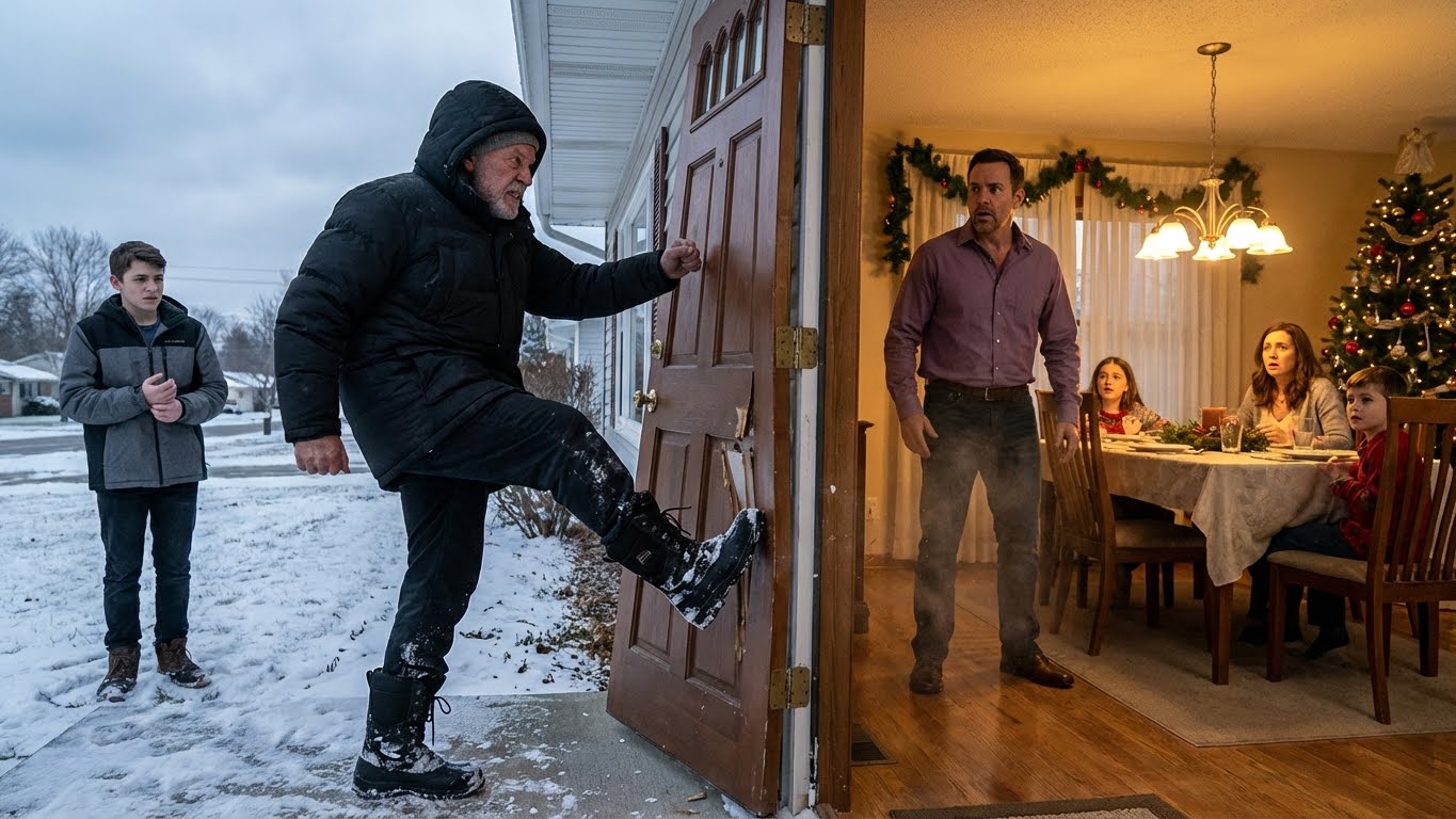 I arrived at my son’s house without warning on Thanksgiving Day. I found my grandson shivering on the street in a T-shirt and shorts in 5°F weather. Inside the house, the whole family was eating turkey at the holiday table. I kicked the door open and said six words… Their faces went white.