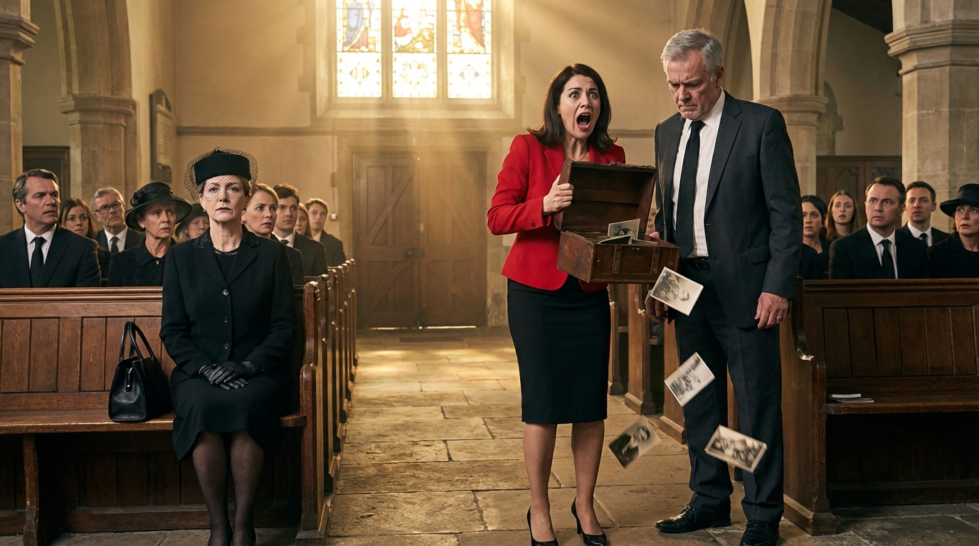 At my husband’s funeral, his mistress stood up and said, “He never loved her.” The room gasped. Then the lawyer handed her a box. She opened it — and started screaming.