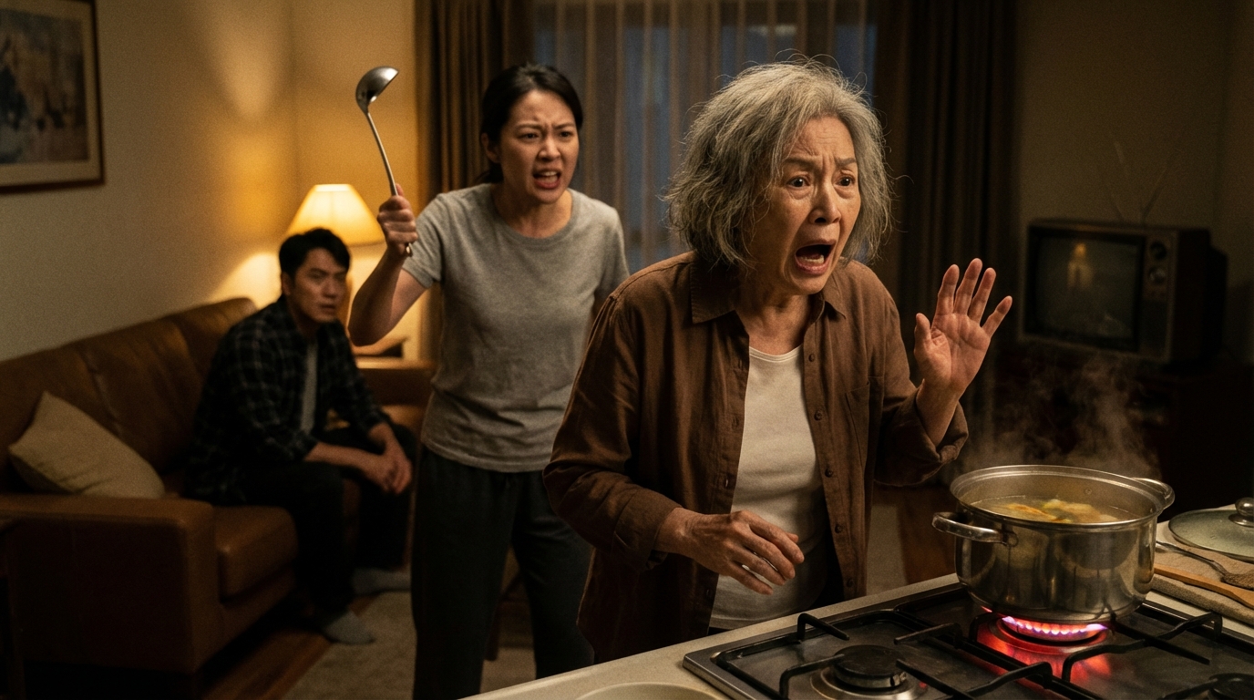 I was stirring the soup when my daughter-in-law struck my head with the ladle and yelled, “who cooks like that, useless woman?!” while my son chose to turn up the tv and ignore it, but five minutes later a loud crash rattled the kitchen and he rushed in, frozen by what i had done.