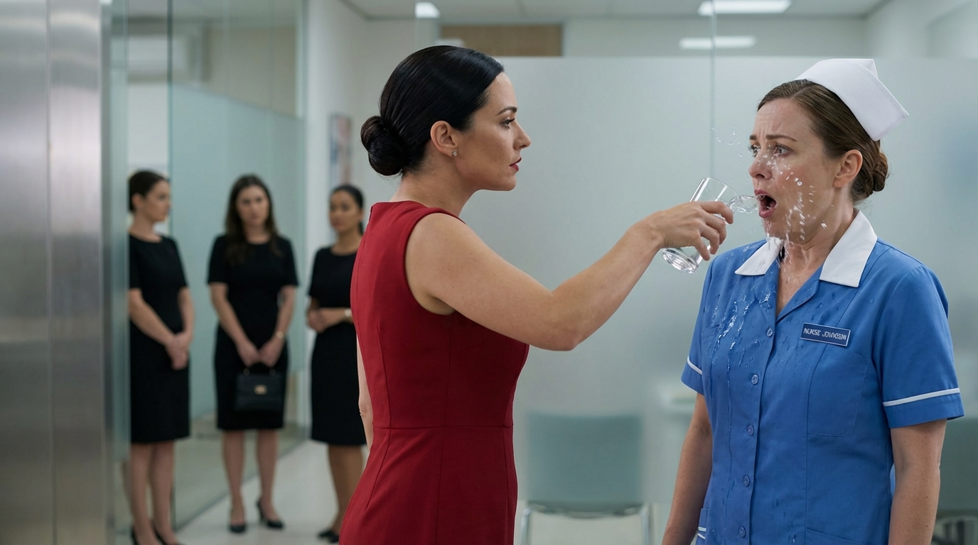 Me humilló por mi uniforme viejo y me exigió que me arrodillara. No sabía que mi esposo estaba detrás de ella… y que es el dueño del hospital.