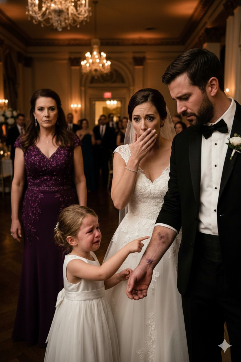 During my wedding, my seven-year-old daughter suddenly broke down in tears, pointing at my fiancé and begging, “Mom, look at his arm—I don’t want a new dad.” When I followed her gaze, the sight left me completely shaken.
