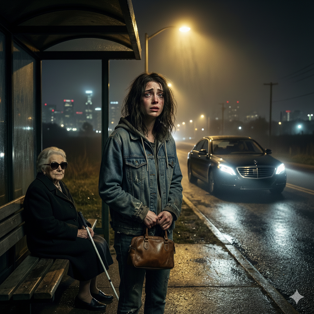After an argument, my husband kicked me out and left me at a bus stop outside the city with no money. i was about to walk the 25 kilometers back when an elderly blind woman, who had been sleeping on a bench, whispered: “pretend to be my granddaughter. my personal driver will be here soon, and your husband will regret abandoning you next to the richest woman in the city…”