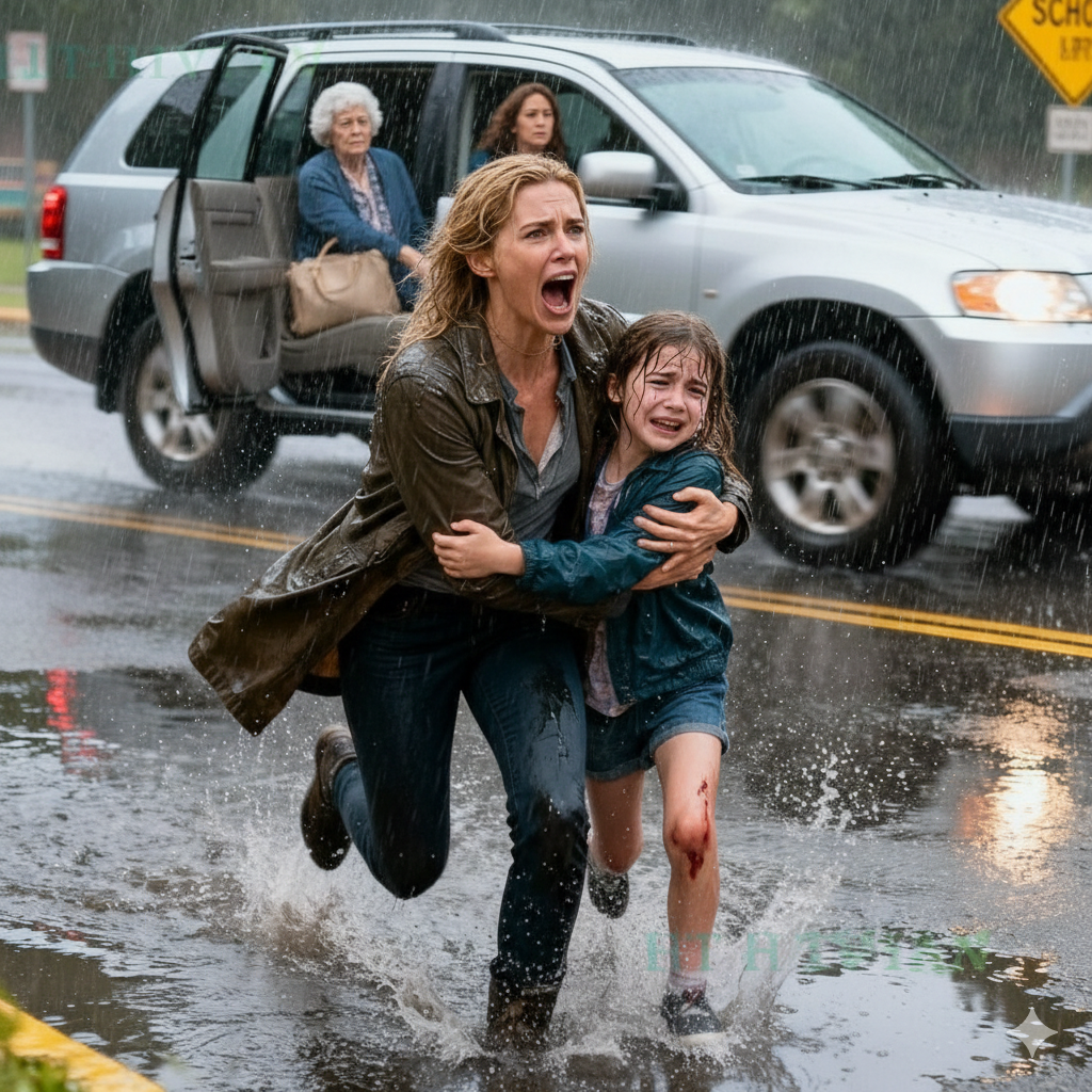 At school pickup, my parents drove off with my sister’s kids right in front of my daughter. When she ran up to the car expecting a ride home, mom rolled down the window and said, “Walk home in the rain like a stray.” My daughter pleaded, “But grandma, it’s pouring and it’s miles away.” They just drove off, leaving my six-year-old standing there soaked and crying…