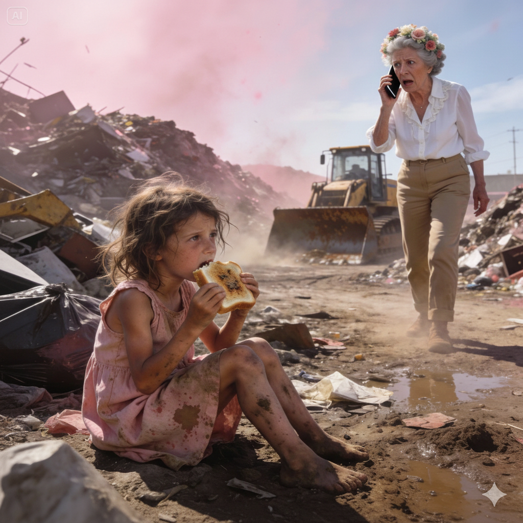 “I found my granddaughter eating trash at the dump — but my son insists she never existed. The truth was buried in their basement.”