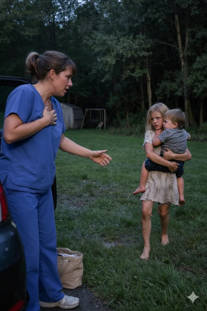 I Had Just Finished a Twelve-Hour Hospital Shift When My Seven-Year-Old Daughter Walked Out of the Woods, Barefoot and Bleeding, Carrying Her Baby Brother — She Looked at Me and Whispered, “Mom… I Didn’t Let Him Fall.”