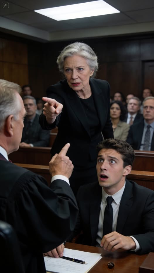 My son raised his finger toward me in the courtroom and yelled: “That old woman only spends money she never earned!” he demanded the full inheritance my husband had left behind for me, the judge gave a small nod and his attorney smiled confidently, then i spoke three words… and the judge’s expression changed instantly!…