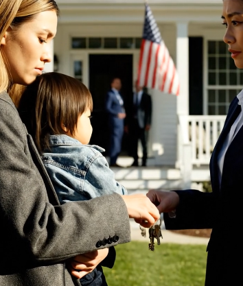 I stood in the driveway holding my two crying kids, watching my mother-in-law calmly hand my house keys to my husband’s pregnant mistress and smile: “She deserves it more than you.” I didn’t yell. I didn’t cry. I just squeezed my children’s hands and nodded. His whole family was gloating, thinking I was broke… but there’s something I’ve hidden for eight years, and that smile is about to become their most haunting memory.