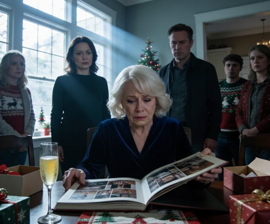 At a family photo shoot, my 6-year-old daughter smiled in the front row like everyone else. when the christmas cards arrived, she had been edited out of every single one. she cried and asked why she wasn’t good enough. i didn’t scream or cause a scene. i chose a different response. the next morning, my mom opened her gift and turned pale.