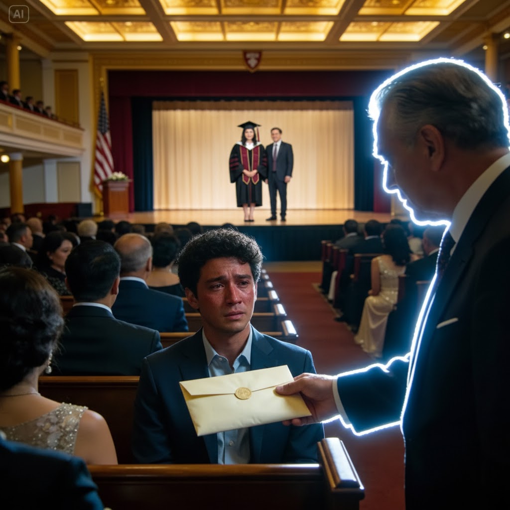 Parents always called me “the dumb one” while my sister celebrated her full ride to harvard, and on graduation day dad declared she would inherit everything — a new tesla and a $13m mansion, i remained quiet in the back until a stranger came in, placed an envelope in my hand, and whispered that it was time to show them who i truly am.