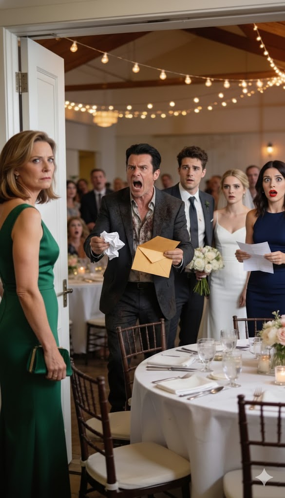 At my son’s wedding dinner, while everyone was laughing and raising their glasses, my husband suddenly stood, cleared his throat, and said in a steady voice, “This is the end of our marriage. I’ve met someone else.” His new girlfriend sat directly across from me in her red dress, smiling like this was her celebration, as the table went silent and my heart pounded in my ears. I leaned toward him and murmured, “Thanks for the warning.” Before I walked out, I handed him an envelope that made him scream…..
