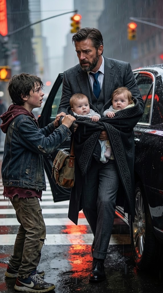 When A Billionaire’s Town Car Stopped At A Red Light And He Saw A Soaked 12-Year-Old Clutching Twin Babies In The Storm,