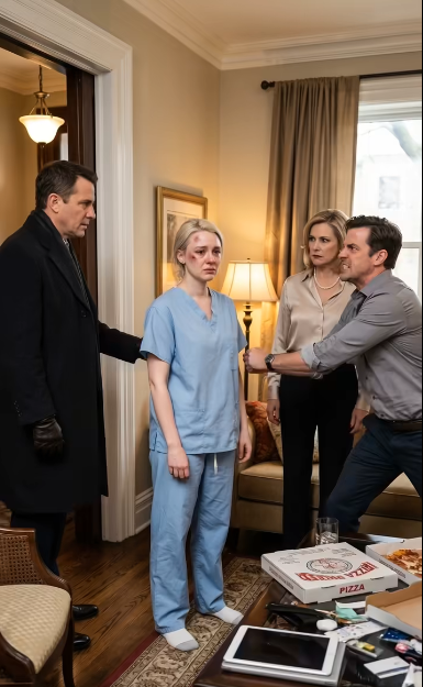 When I Came Home Late From The Hospital, My Husband Slapped Me Hard And Screamed, “Do You Know What Time It Is, You Useless Bitch? My Mother And I Are Starving!” I Tried To Explain I’d Been Rushed To The ER—But The Answer Was More Blows. Outside The Door, My Father Stood Frozen, Watching It All. They Had No Idea Who He Really Was…