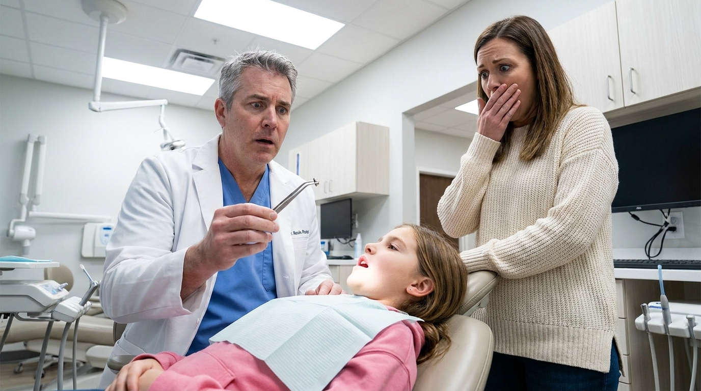 My daughter wouldn’t stop complaining that her tooth hurt, so I took her to the dentist. In the middle of the exam, the dentist reached in with a pair of tweezers and pulled something out from her gums. Then he suddenly went still. “This… isn’t any kind of dental device,” he said. A second later, he placed something in my hand that should never have been found inside a child’s mouth.